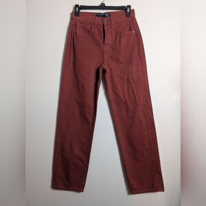 Veronica Beard Blake Jeans High Rise Classic Straight Button Fly Burgundy Sz 24